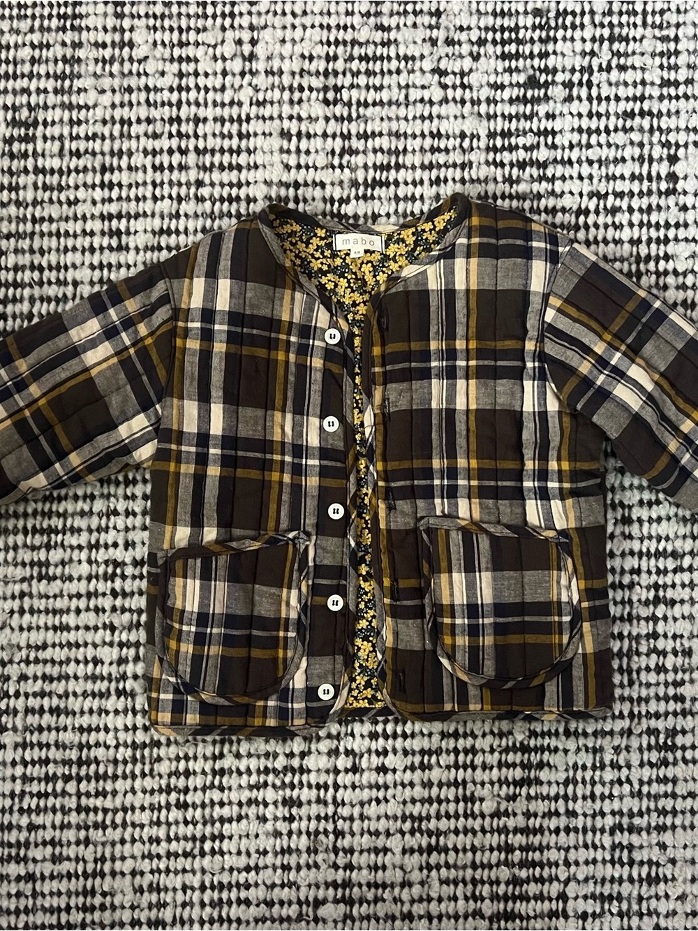 mabo Kids Quilted Plaid Button-Down Jacket - Brown & Yellow